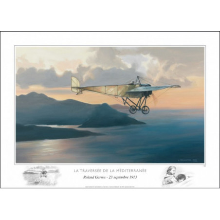 Litho La Traversée de la Méditerranée - Roland Garros de B.FREUDENTHAL (50 x 70 cms)