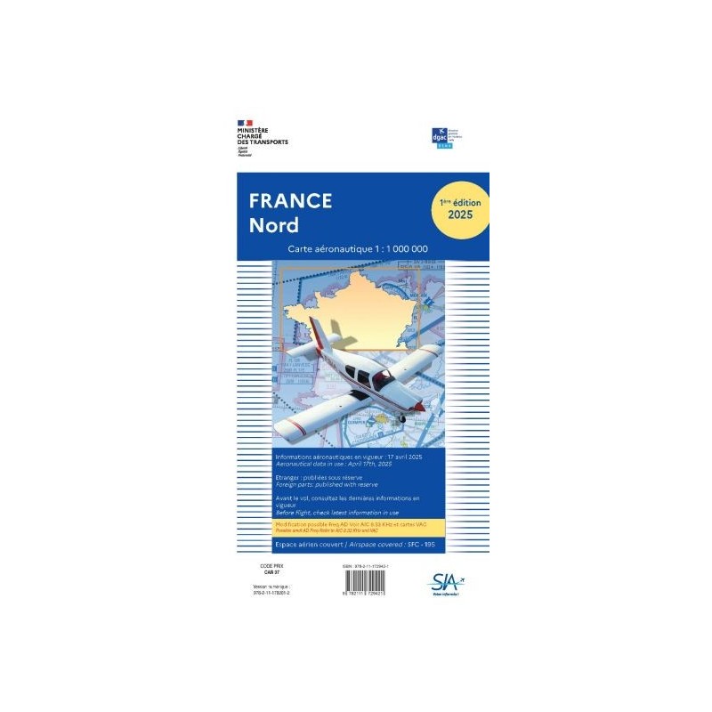 Carte aéro France NORD au 1/1 000 000 édition 1 2025 Carte aéro France NORD au 1/1 000 000 édition 1 2025