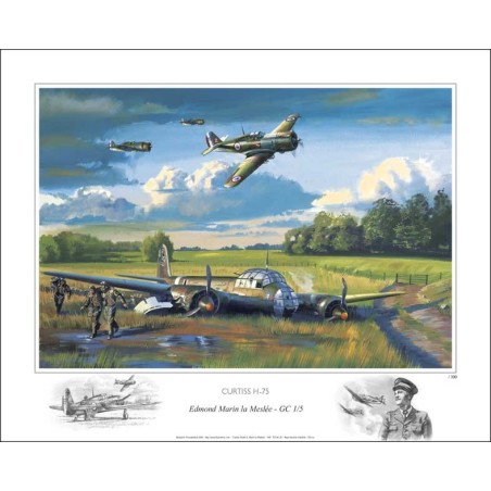 Litho CURTISS H75, Marin la Meslée de B.FREUDENTHAL ( 50 x 40cms)