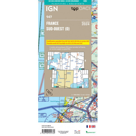 carte aeronautique oaci IGN France SUD OUEST 2025 plastifiée