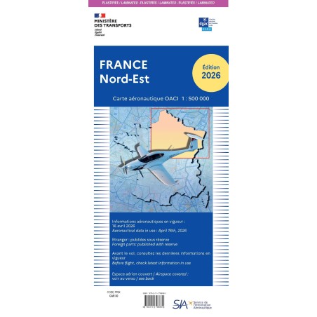 Carte aeronautique oaci SIA France NORD EST 2026 plastifiée