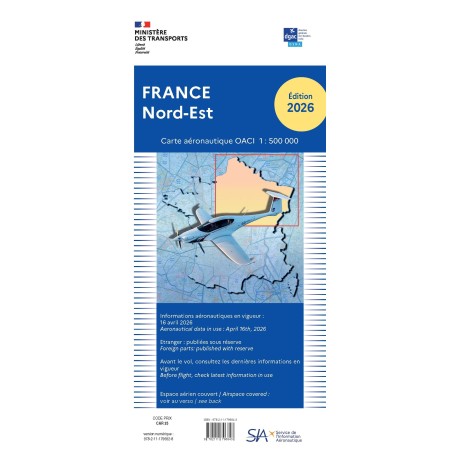 Carte aeronautique oaci SIA France NORD EST 2026 au 1/500 000