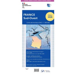 carte aeronautique oaci SIA France SUD OUEST 2025 plastifiée AU 1/500 000
