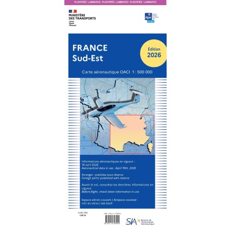 carte aeronautique oaci SIA France SUD EST 2026 plastifiée au 1/500 000