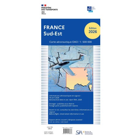 Carte aeronautique oaci SIA France SUD EST 2026 au 1/500 000