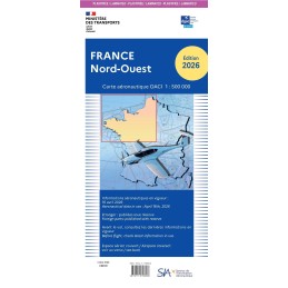 Carte aeronautique oaci SIA France NORD OUEST 2026 plastifiée au 1/500 000