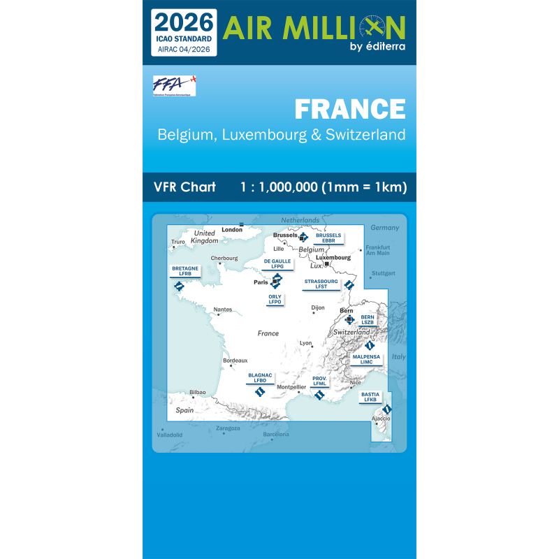 Carte oaci VFR FRANCE 2026 au 1/1 000 000