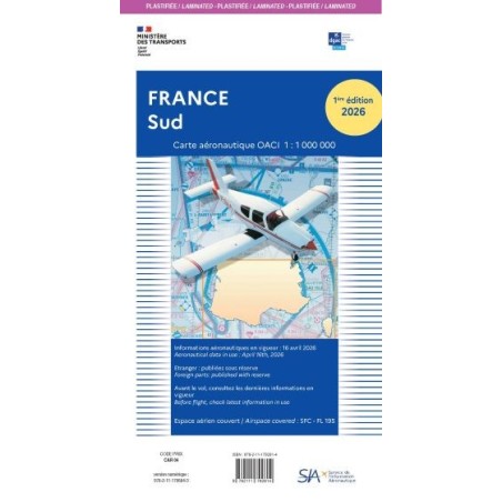 Carte OACI plastifiée FRANCE SUD au 1/1 000 000 édition 1