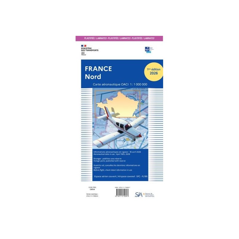 Carte OACI plastifiée FRANCE NORD au 1/1 000 000 édition 1