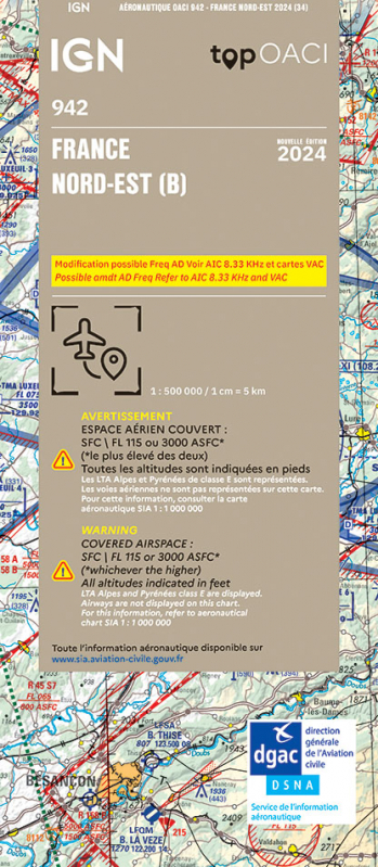 Carte aeronautique oaci IGN France NORD EST 2023