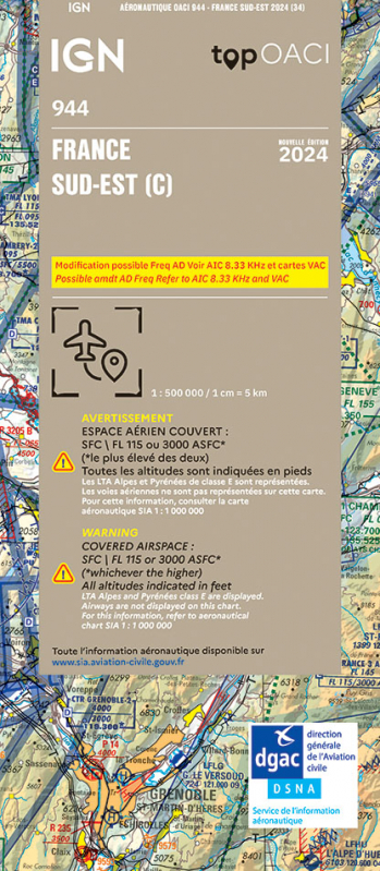 Carte aeronautique oaci IGN France SUD EST 2022
